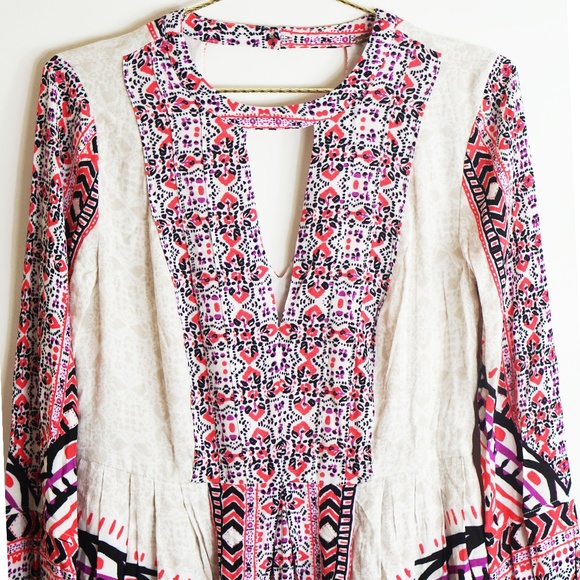 Free People Tegan Border Printed Pink Mini Dress 4 - Picture 3 of 6